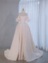 Ivory Satin Beaded Off Shoulder A-line Party Dress, A-line Long Satin Prom Dress